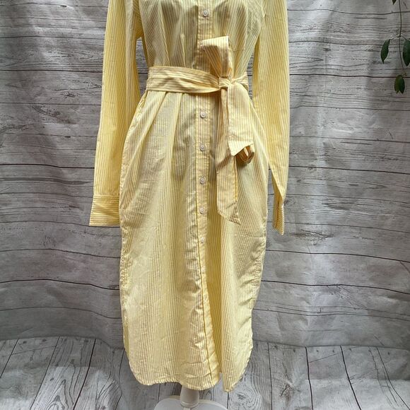 J. Crew Crisp Cotton Poplin Shirtdress Yellow Pinstripe 10 Tall - Picture 7 of 11